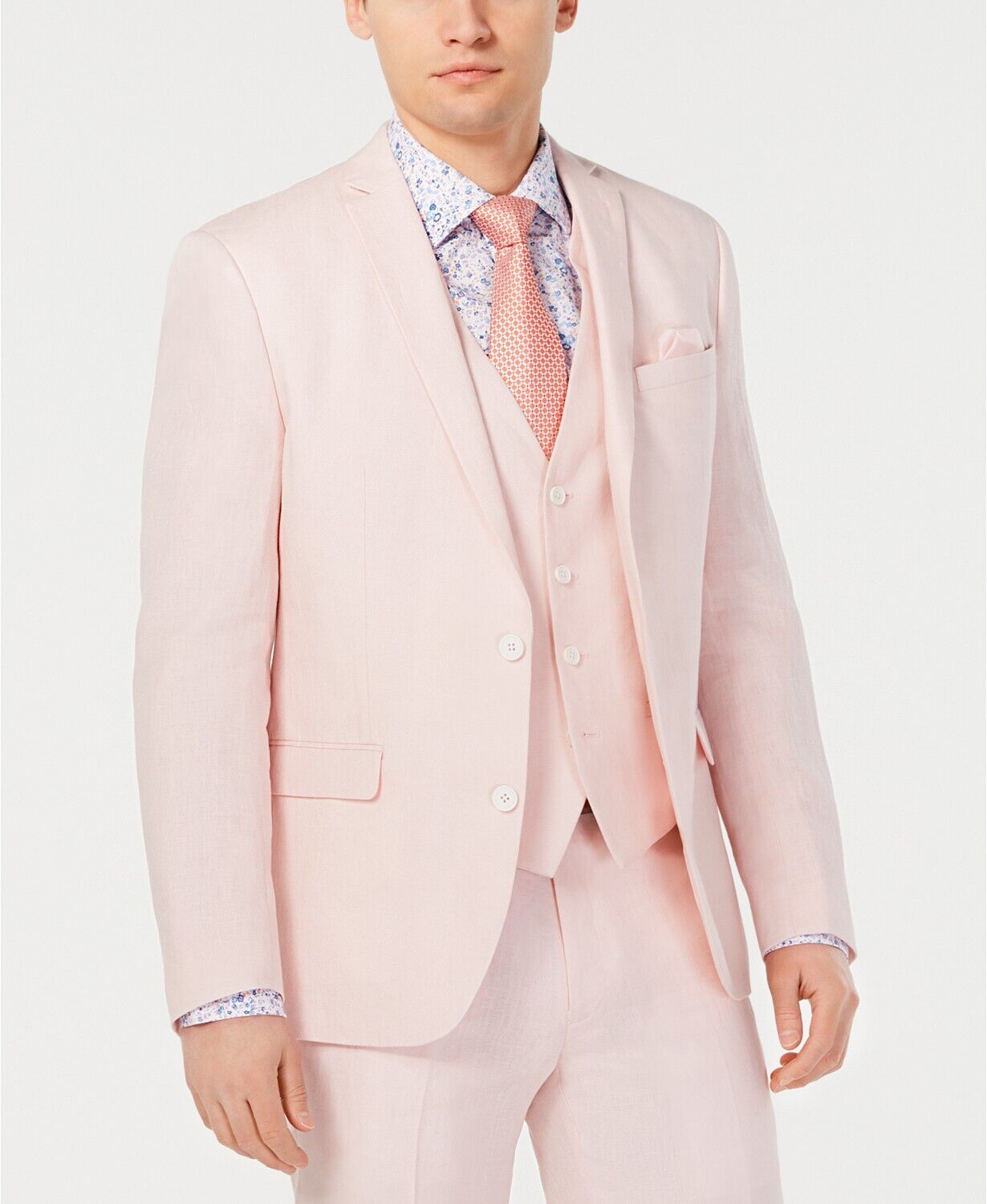 Bar III Men's Slim-Fit Linen Pink Sport Coat 38R Sport Coat