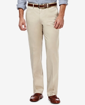 Haggar Mens Straight fit Cotton Dress Pants 42 / 32 Beige Solid