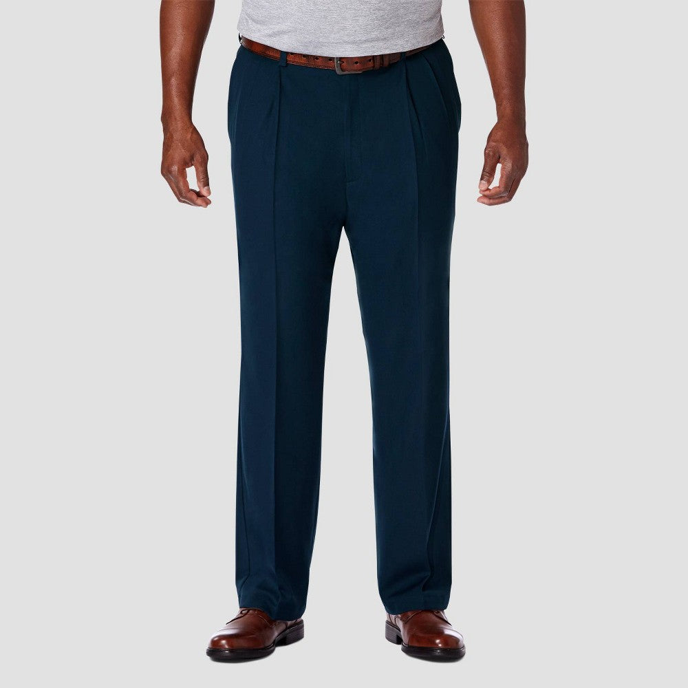 Haggar Men's Big & Tall Cool 18 Pro Solid Dress Pants Classic Fit Blue 44 x 30