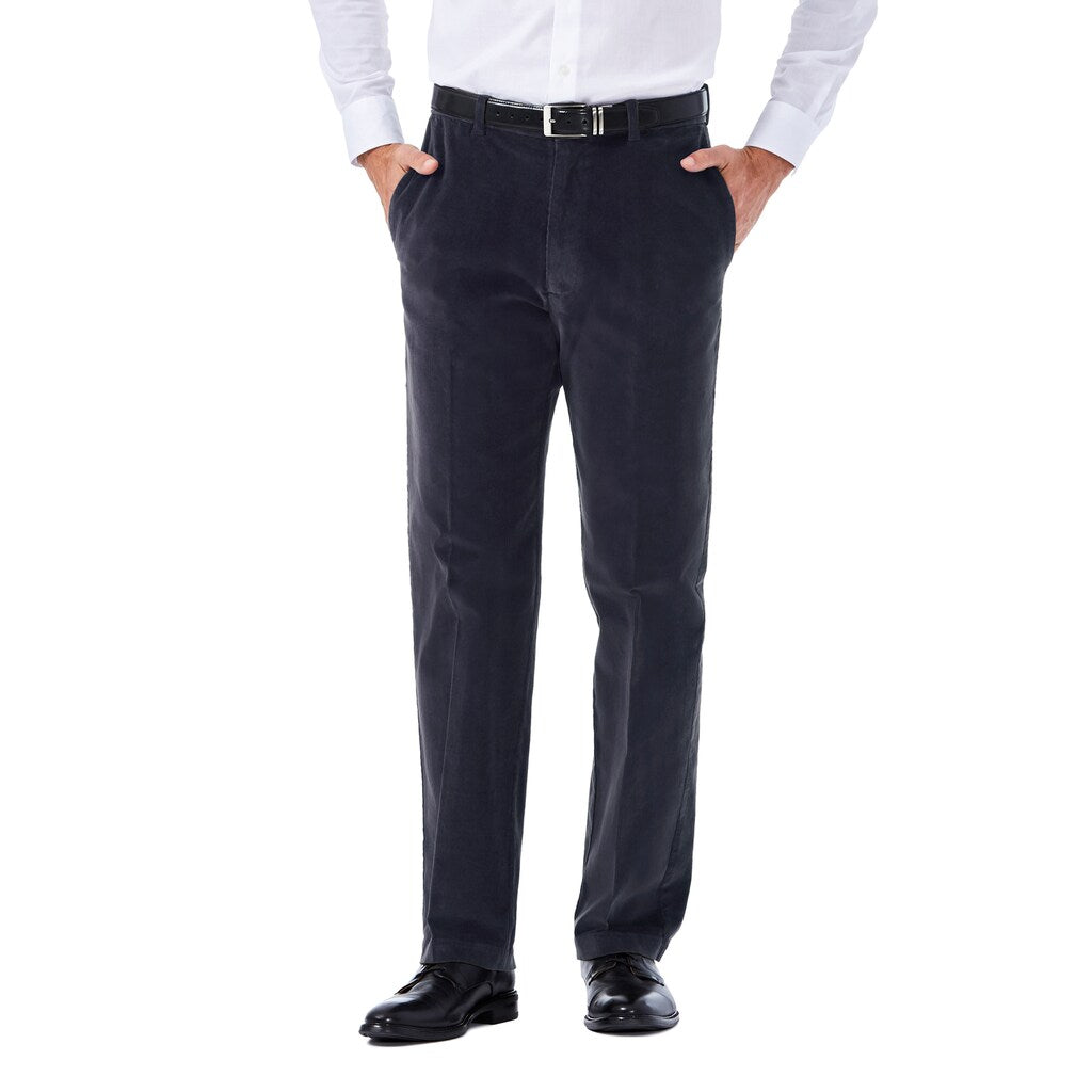 Haggar Mens Classic fit Dress Corduroy Pants 34 / 32 Navy Blue Solid Stretch