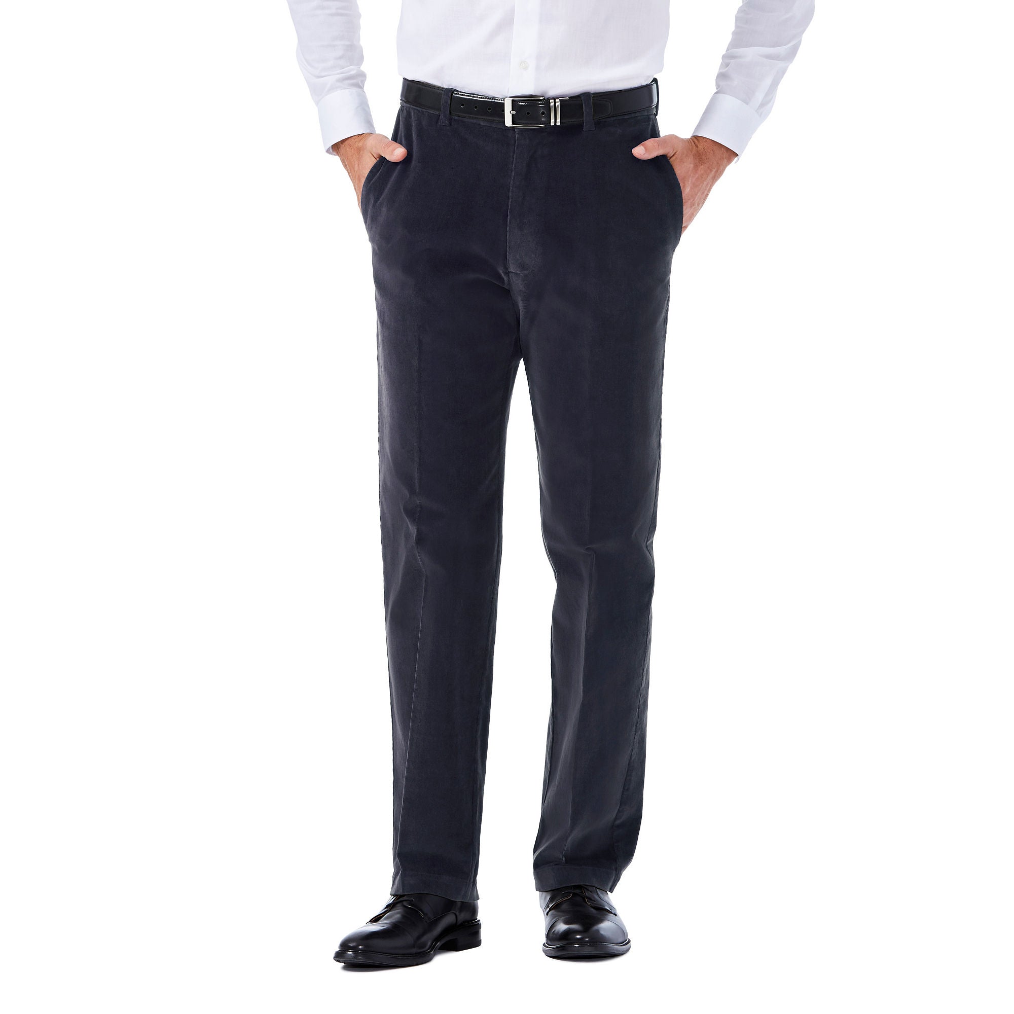 Haggar Men Classic fit Casual Corduroy Pants 36 / 34 Charcoal Grey Solid Stretch
