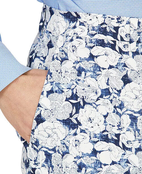 Bar III Men's Slim-Fit Floral Dress Pants 32 x 30 Blue