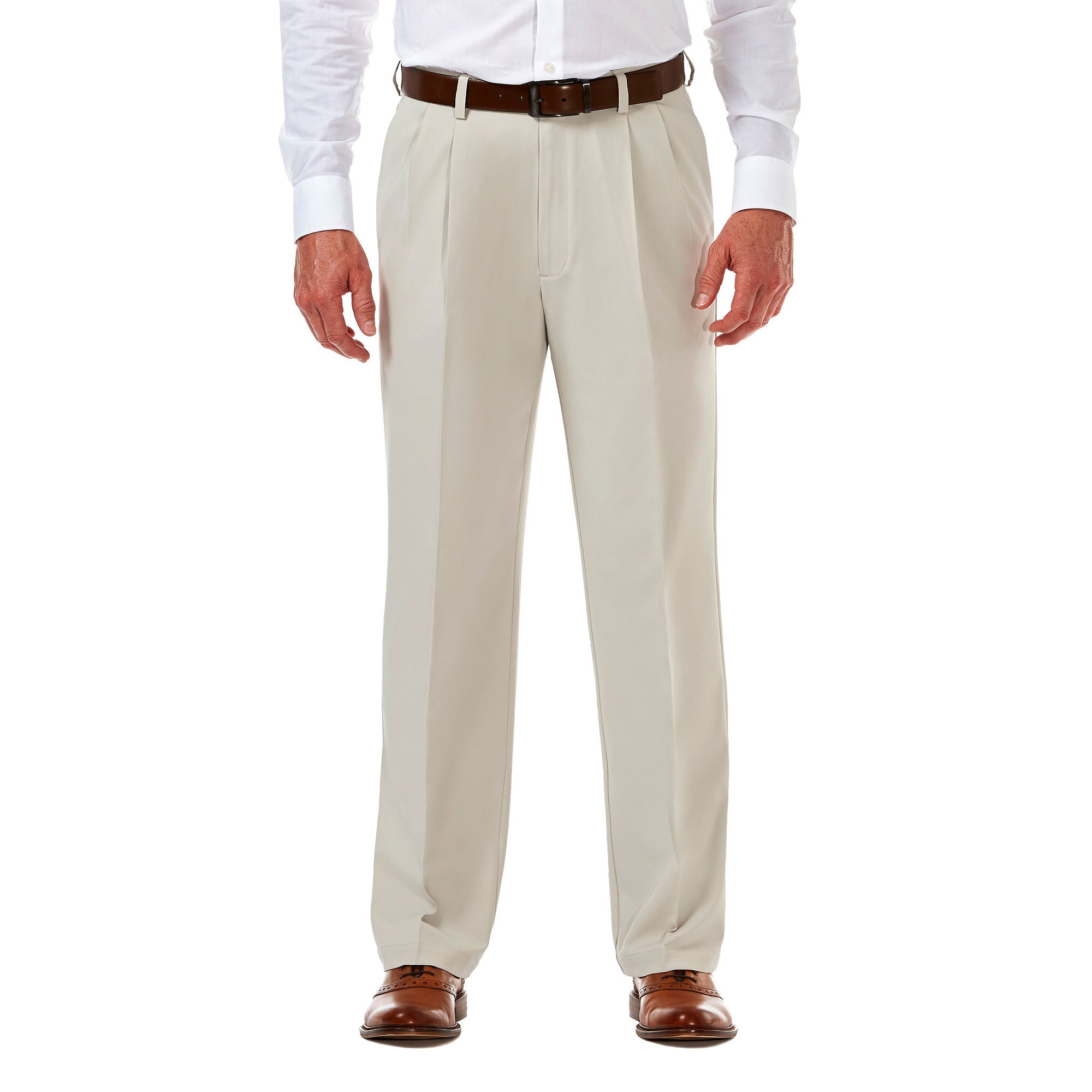 Haggar Mens Classic fit Dress Pants 34 / 30 Beige Solid
