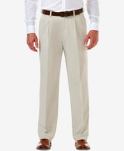 Haggar Mens Classic fit Dress Pants 36 / 32 Beige Solid Stretch