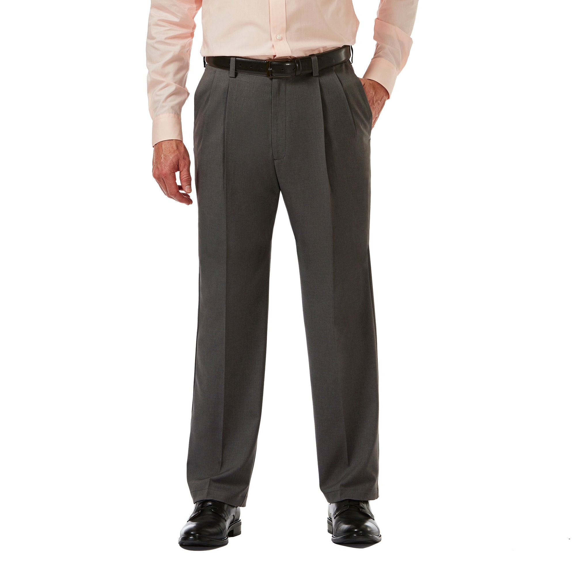 Haggar Mens Classic fit Dress Pants 40 / 32 Charcoal Heather Solid Stretch