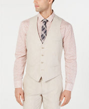 Bar Iii Men's Slim Fit Linen Suit Vest Tan Small