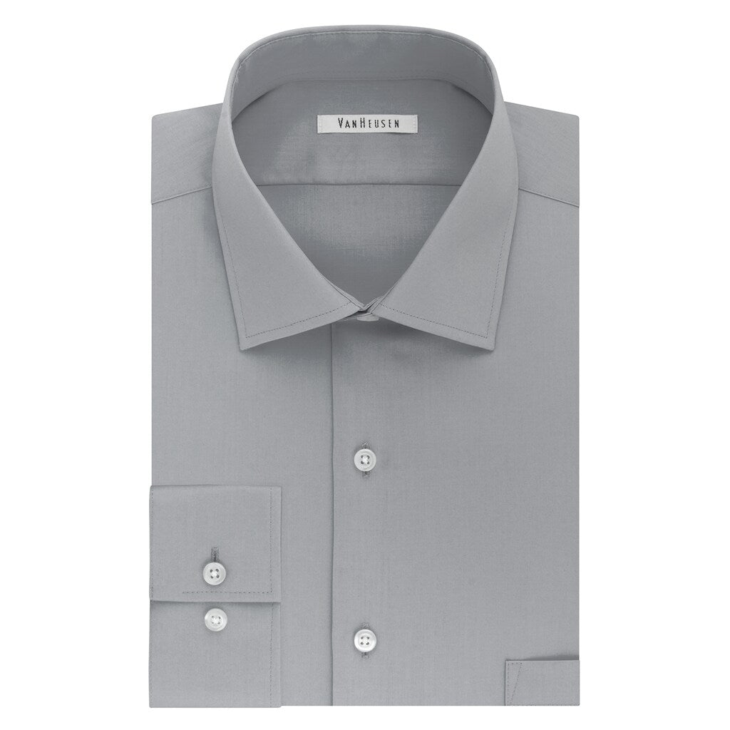 Van Heusen Mens Regular fit Dress Shirt Medium 15.5 in 34-35 Grey Mist Solid