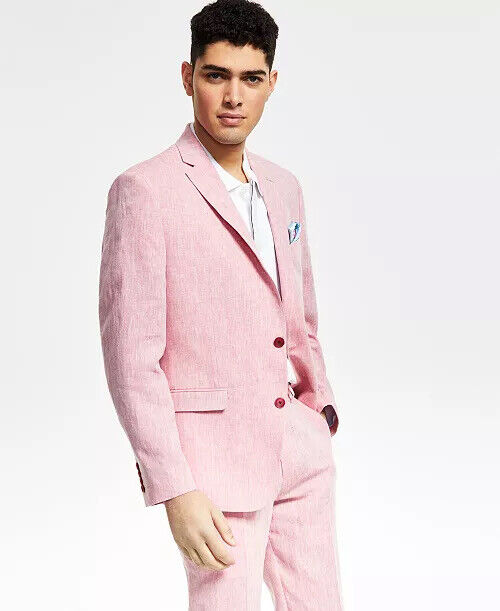 Bar III Men's Slim-Fit Lilac Linen Suit Jacket 42L Sport Coat Pink