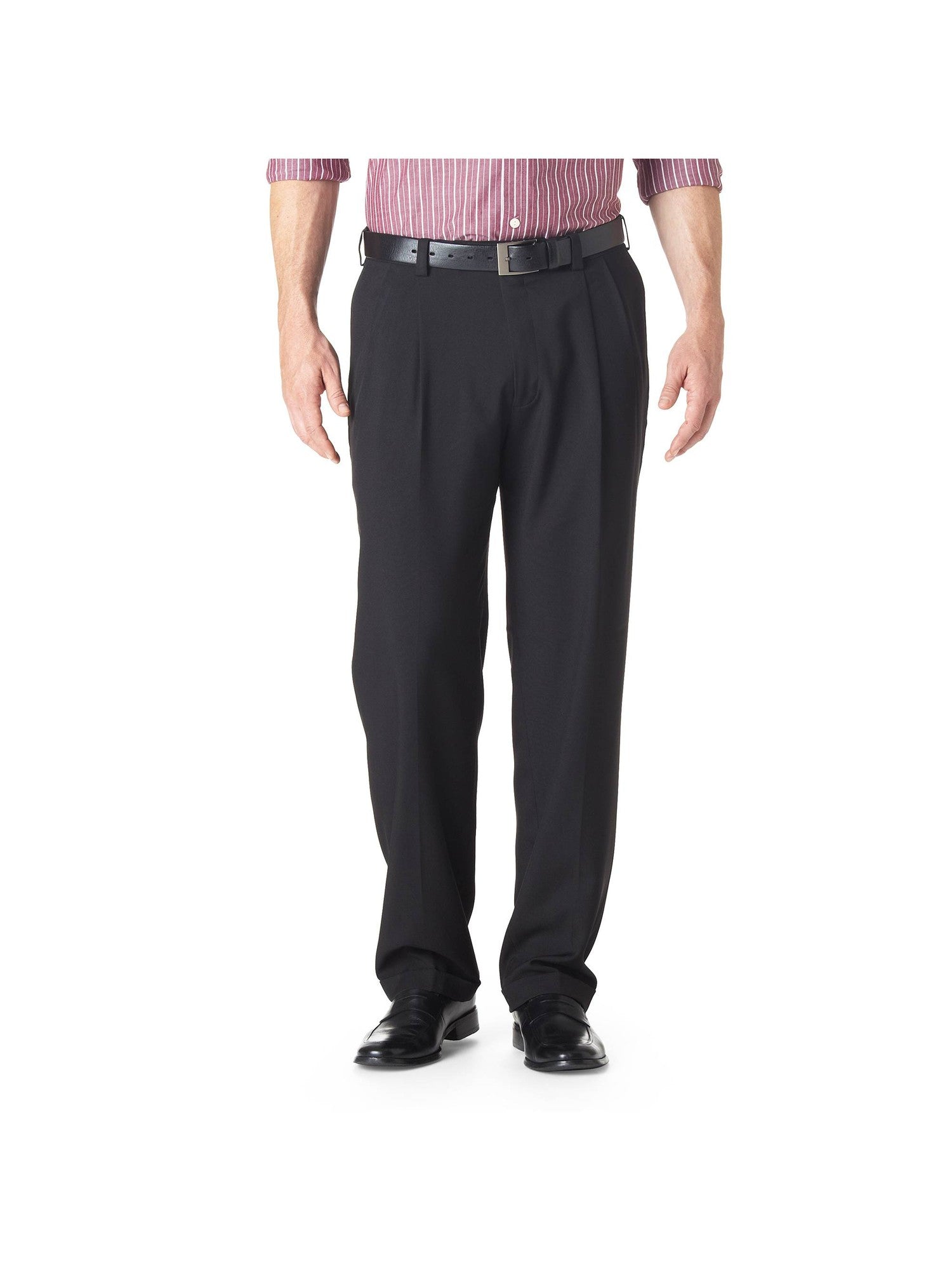 Haggar Men's Eclo Stria Classic Fit Pleated Suit Dress Pants Black 36 x 34