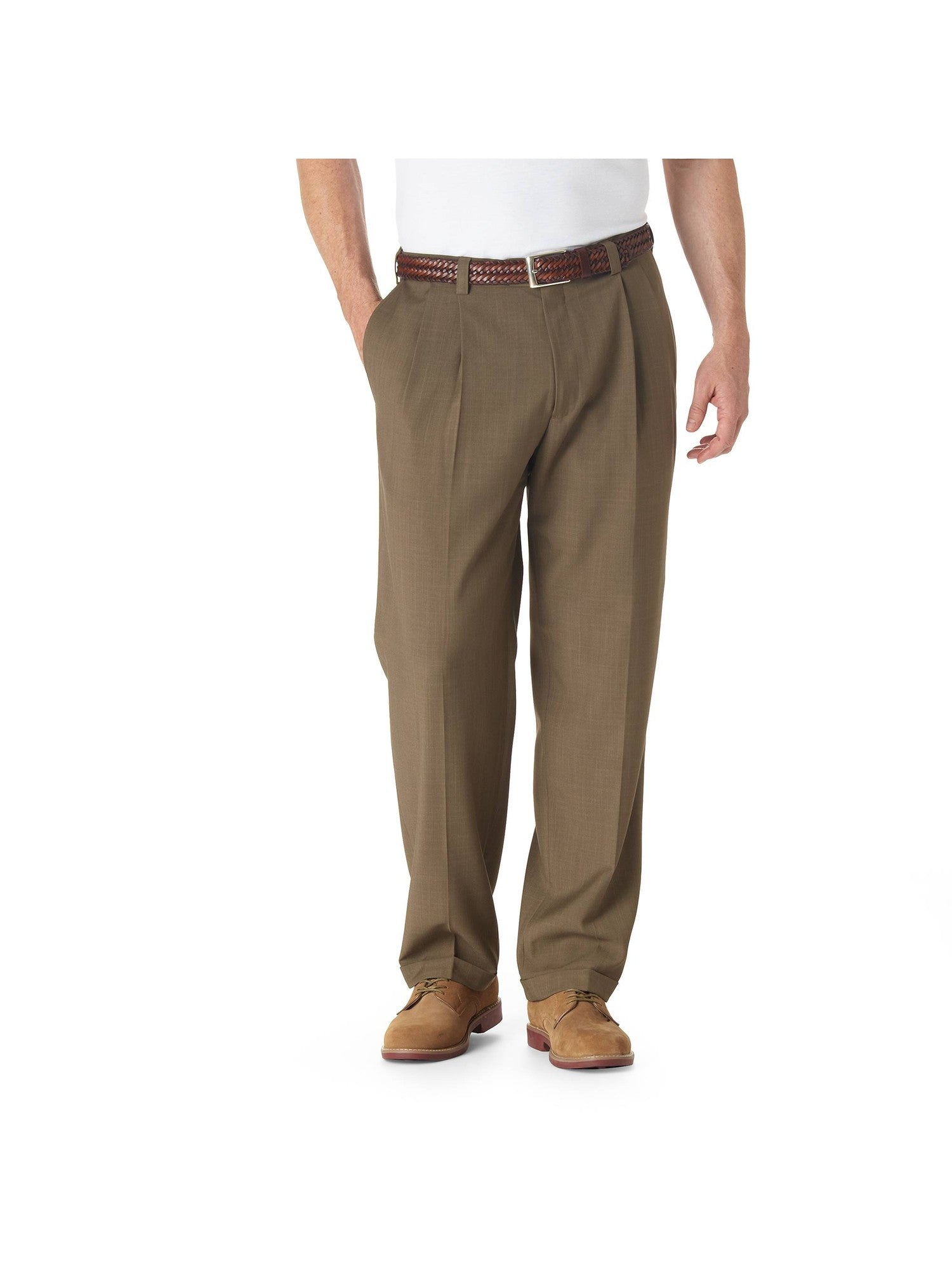 Haggar Mens Classic fit Dress Pants 32 / 32 Beige Solid