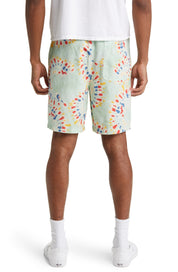Scotch & Soda Mens Bermuda Shorts Medium Green Mint Flower Tye Dye Drawstring