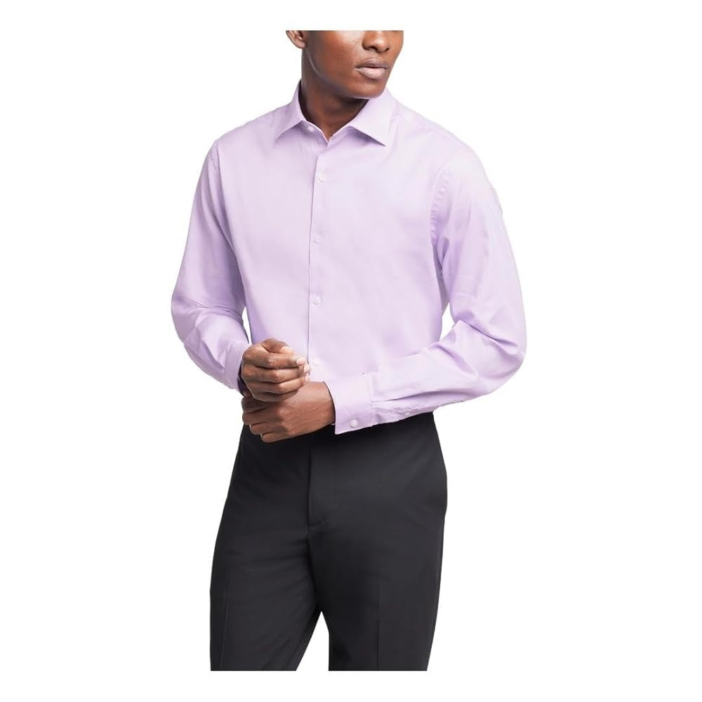 Van Heusen Mens Regular fit Dress Shirt Large 16-16.5 32-33 Purple Solid