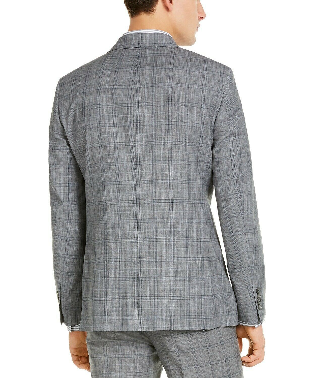 Calvin Klein X Slim Fit Light Grey / Blue Plaid Wool Suit Jacket 42R