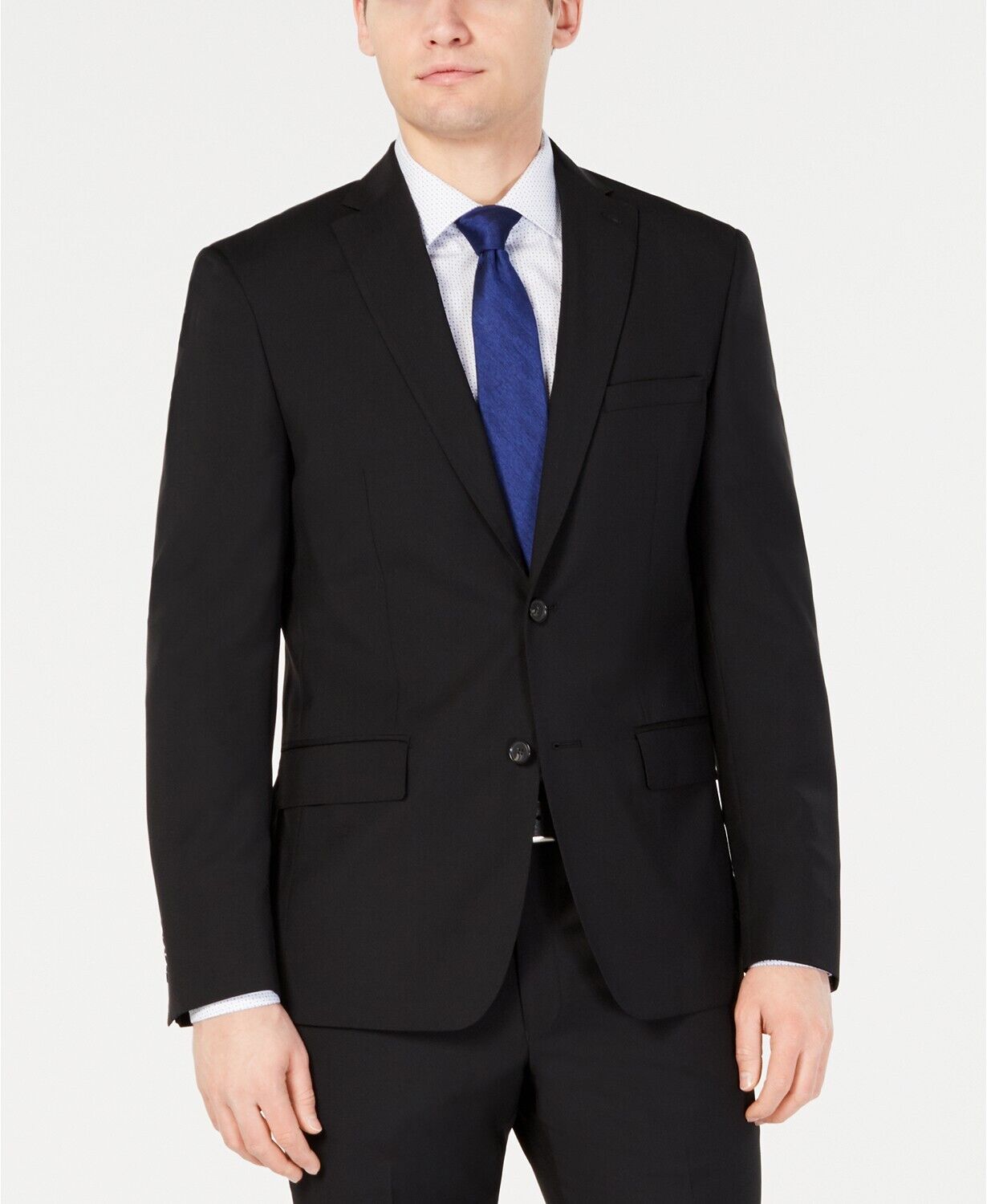 DKNY Men's Modern-Fit Stretch Black Solid Suit Jacket 40R Wool