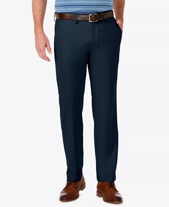 HAGGAR Men's Cool 18 PRO Stretch Straight Fit Dress Pants 32 x 30 Navy Blue
