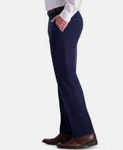 HAGGAR Men's Khaki Classic-Fit Stretch Wrinkle Resistant Flat Pants 38 x 32 Navy