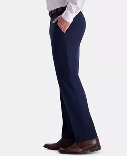 HAGGAR Men's Khaki Classic-Fit Stretch Wrinkle Resistant Flat Pants 38 x 32 Navy