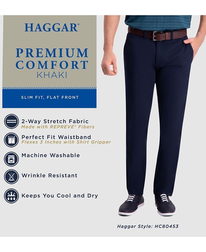 HAGGAR Men's Comfort Khaki Slim-Fit 2-Way Stretch Khaki Pants 29 x 32 Black