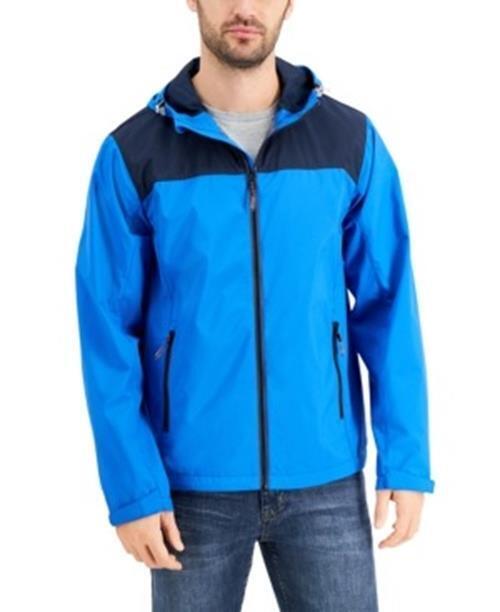 Hawke & Co. Men's All-Season Lightweight Stretch Hooded Rain Jacket XXL Blue 2XL