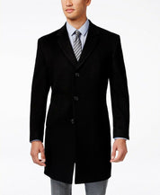 Kenneth Cole Reaction Mens Raburn Wool-Blend Over Coat Slim-Fit 42R Black Solid