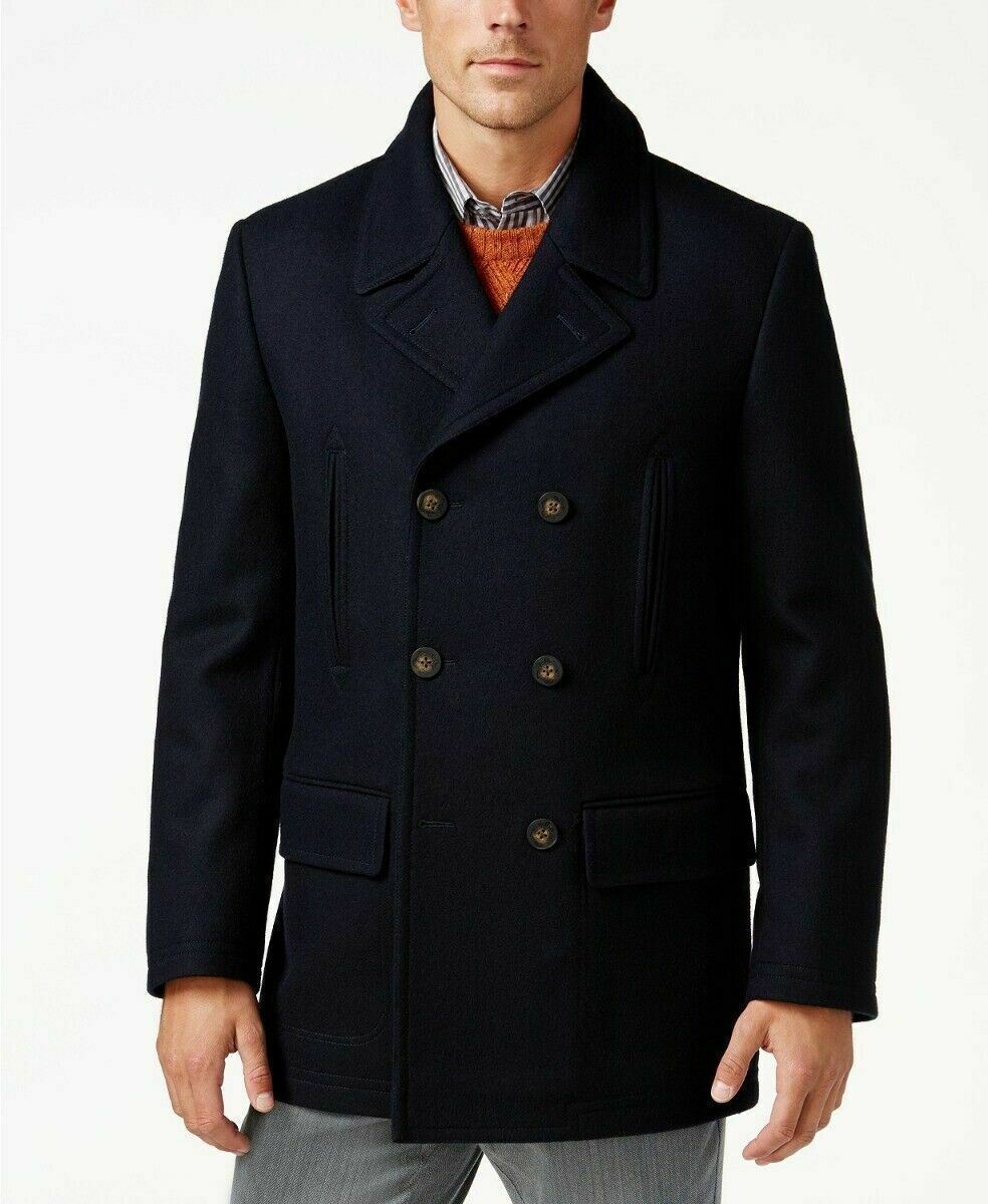 Lauren Ralph Lauren Luke Solid Wool-Blend Peacoat Coat 40L Navy Blue