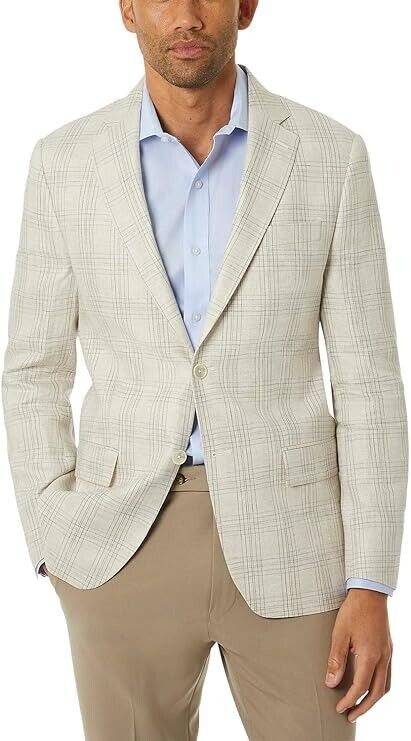Lauren Ralph Lauren Men's Classic-Fit Ultraflex Linen Blazer 40R Cream Plaid