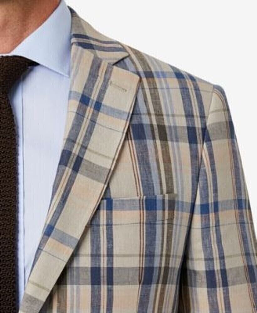 Lauren Ralph Lauren Mens Ultraflex Stretch Linen Blazer 43R Tan Blue