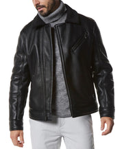 Marc New York Men's Asymmetrical Moto Jacket Faux-Shearling Collar Black 2XL XXL