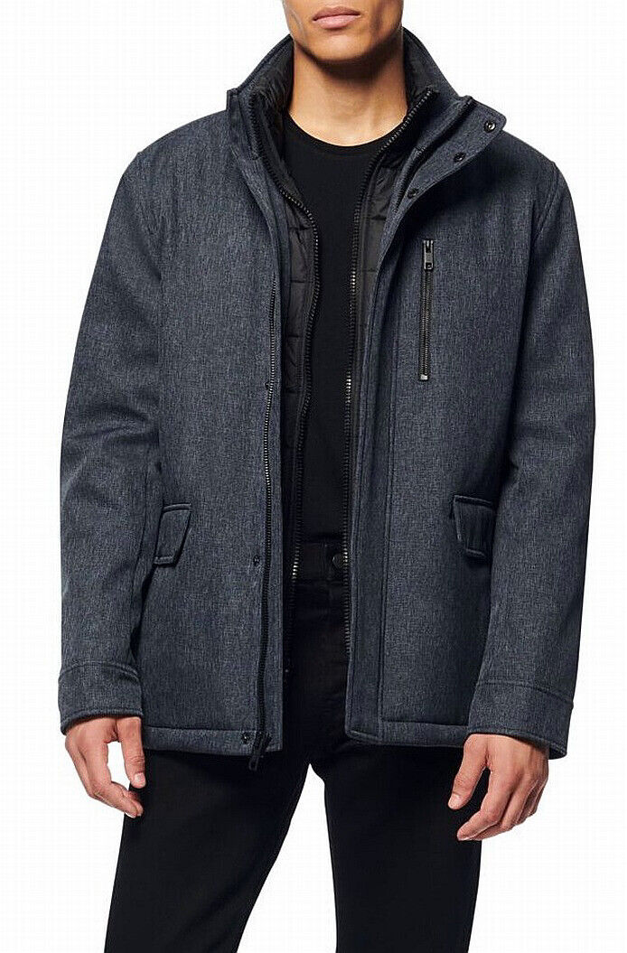 Marc New York Men's Mullins Melange Tech Funnel Collar Jacket Large Blue