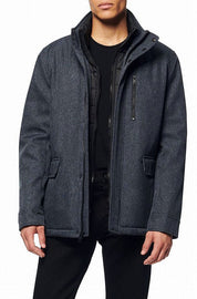 Marc New York Men's Mullins Melange Tech Funnel Collar Jacket Large Blue