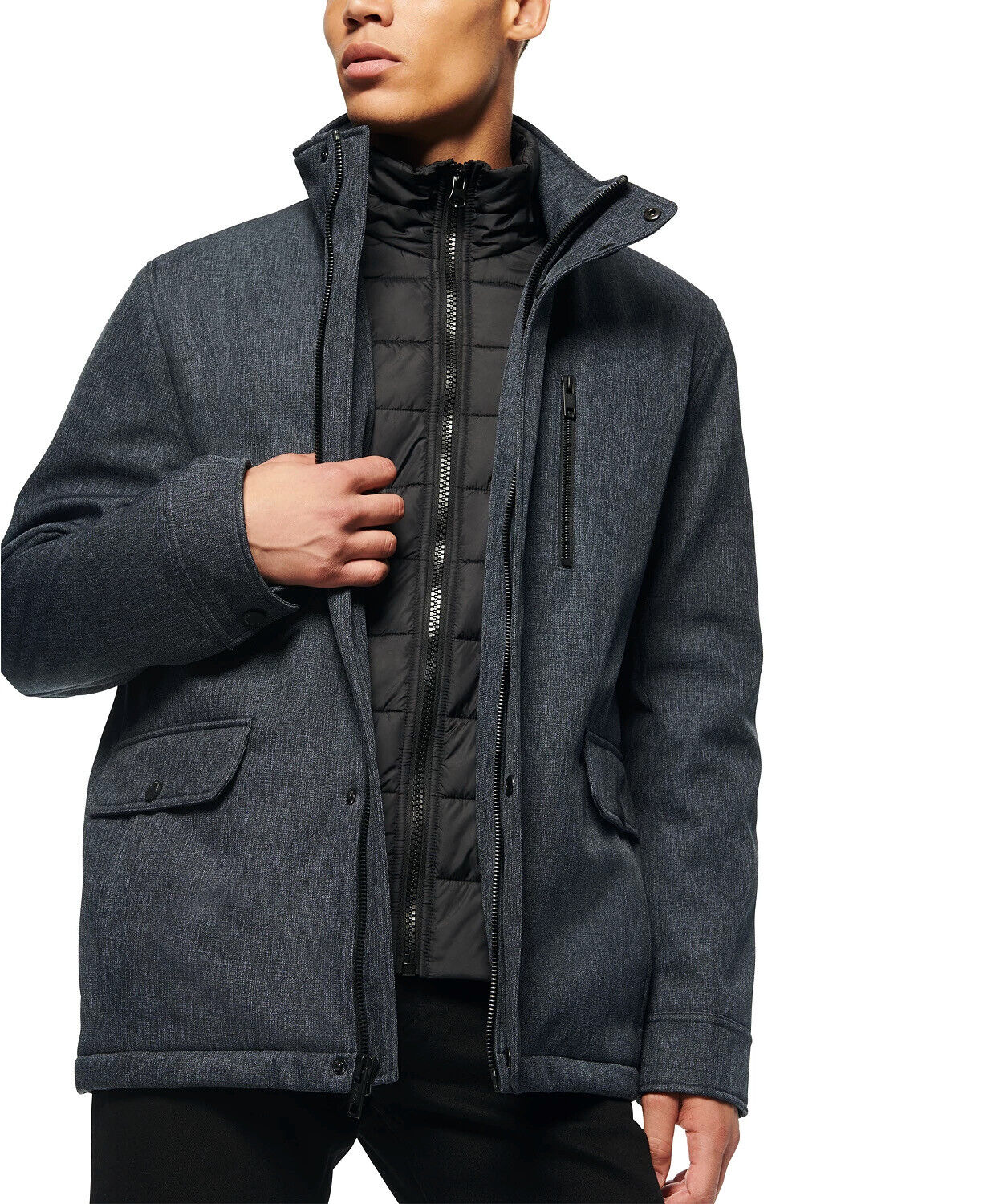 Marc New York Men's Mullins Melange Tech Funnel Collar Jacket Large Blue