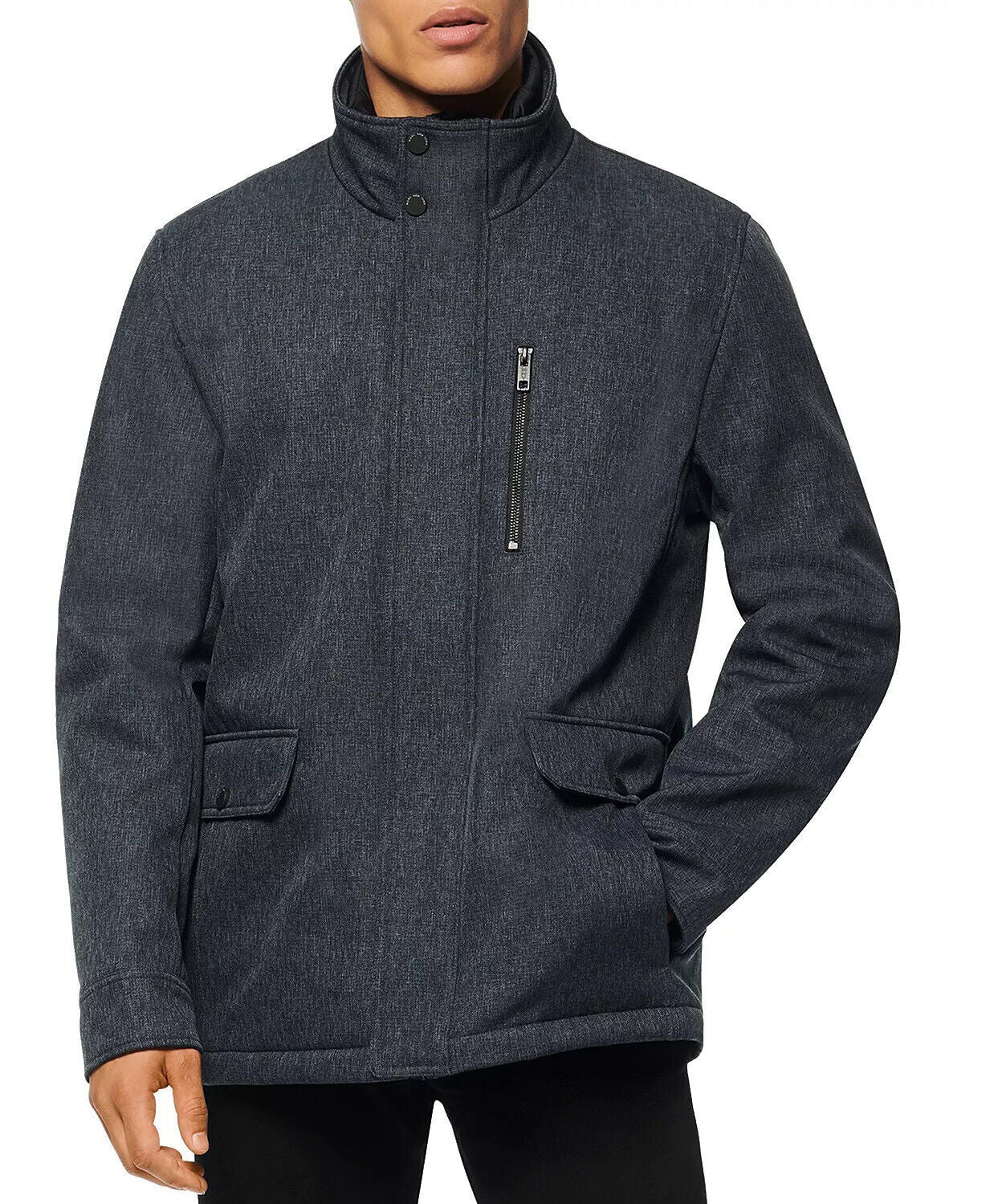 Marc New York Men's Mullins Melange Tech Funnel Collar Jacket Large Blue