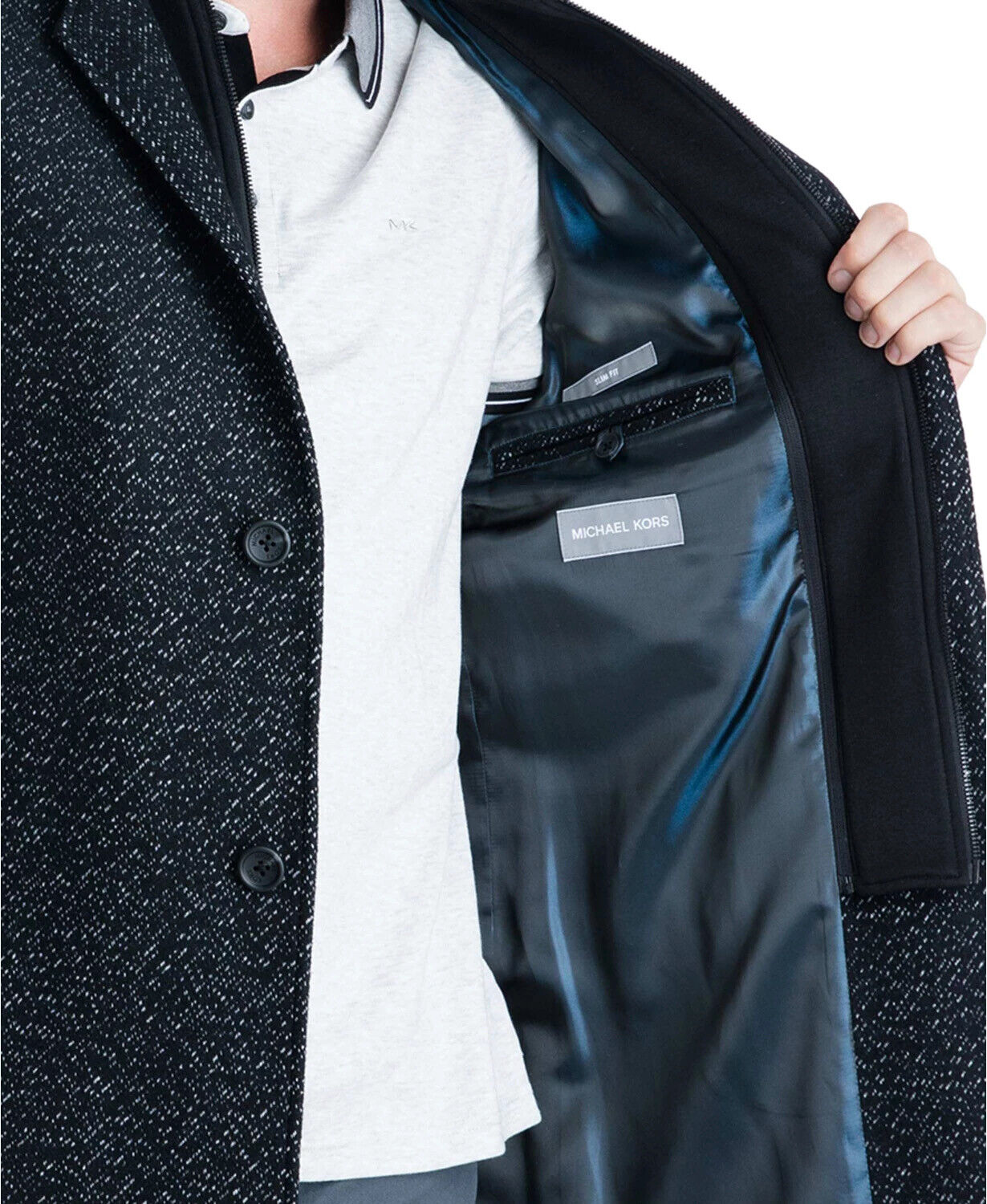 Michael Kors Men's Pike Slim Fit Top Coat 42L Black White Overcoat