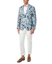 TALLIA Men's Slim-Fit Blue Floral Blazer 46R Blue Linen Sport Coat