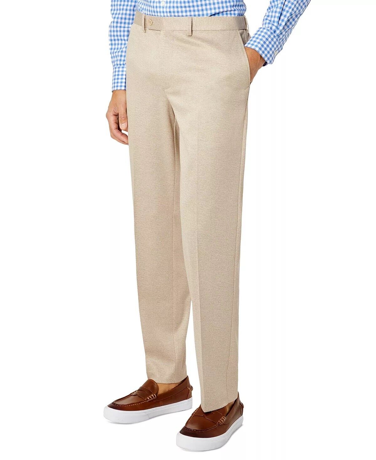 TALLIA Men's Slim-Fit Knit Dress Pants Beige Cream 34 x 30 Flat Front
