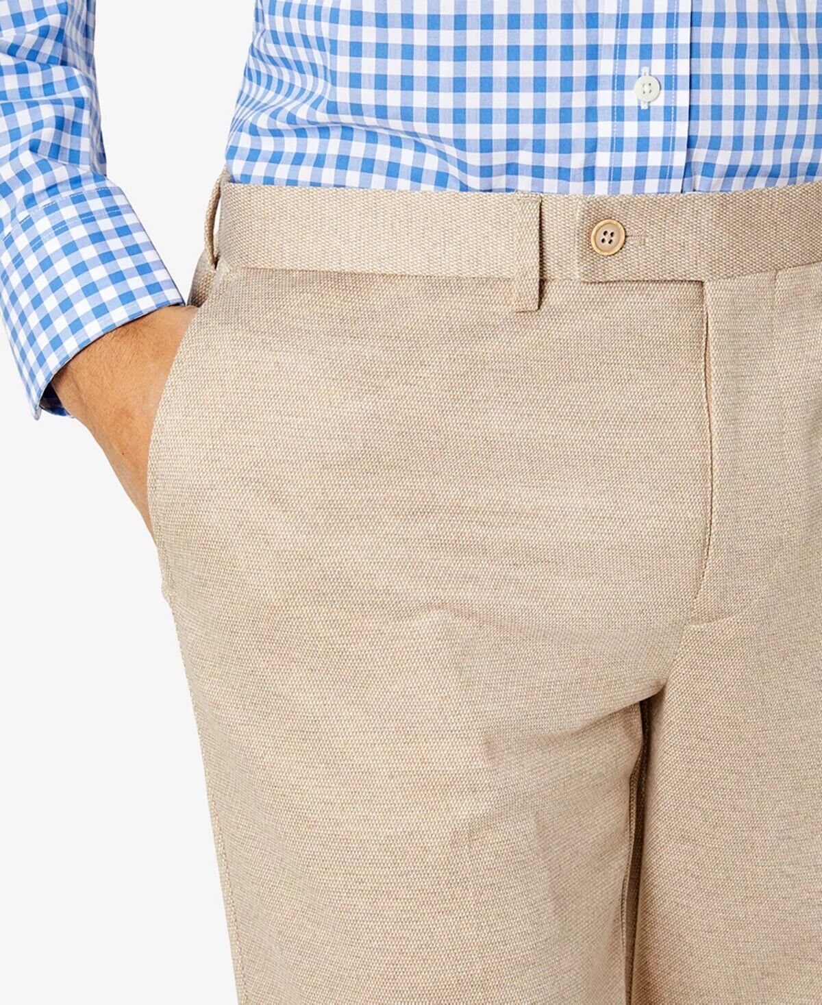 TALLIA Men's Slim-Fit Knit Dress Pants Beige Cream 34 x 30 Flat Front