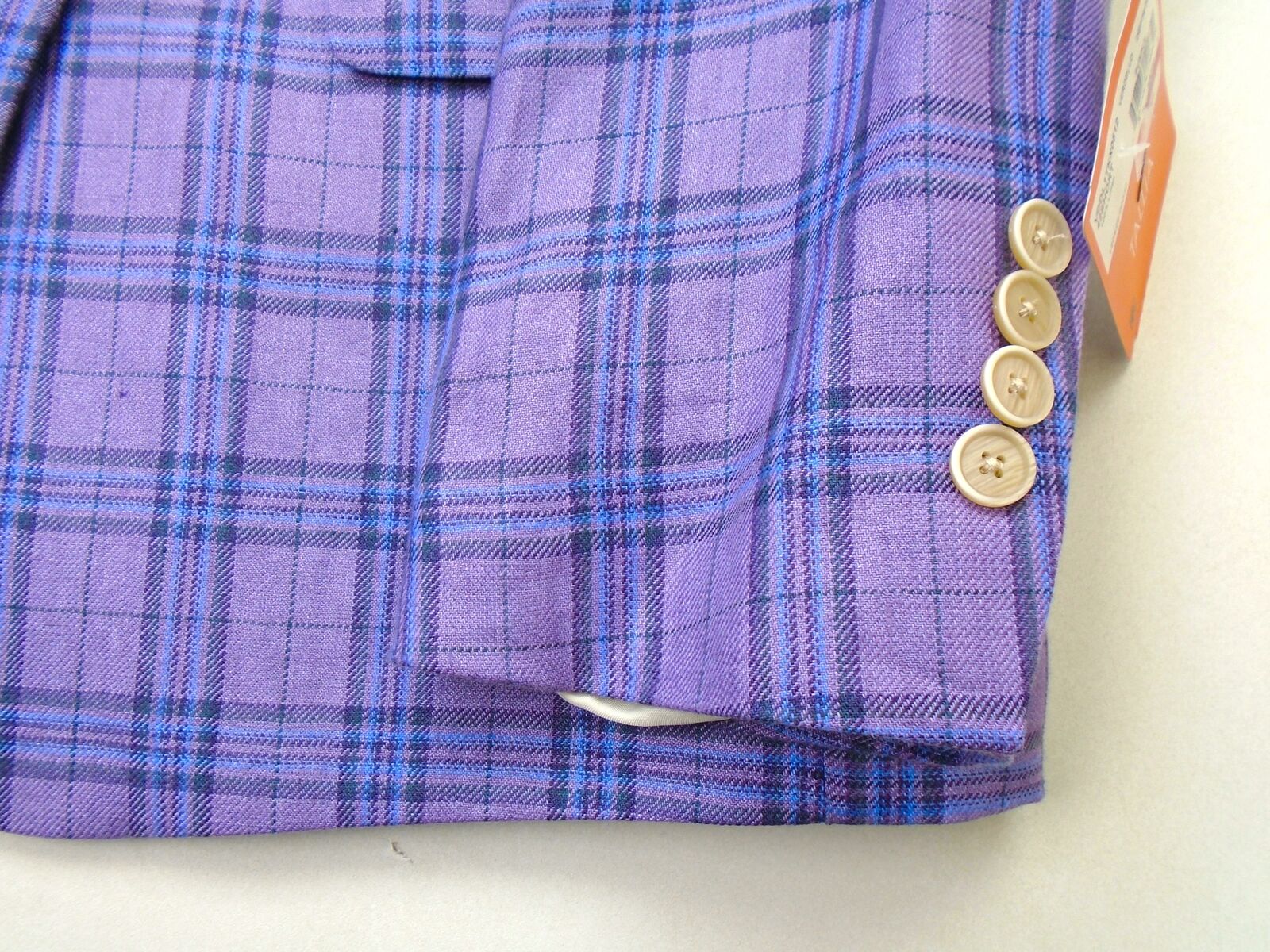 Tallia Mens Slim Fit Linen Sport Coat Blazer 46R Purple Plaid