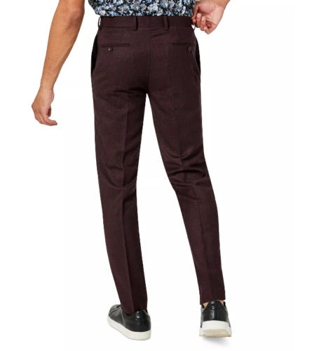 TALLIA Men's Dress Pants 30 X 32 Slim-Fit Red Plaid Wool