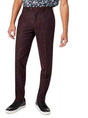 TALLIA Men's Dress Pants 30 X 32 Slim-Fit Red Plaid Wool