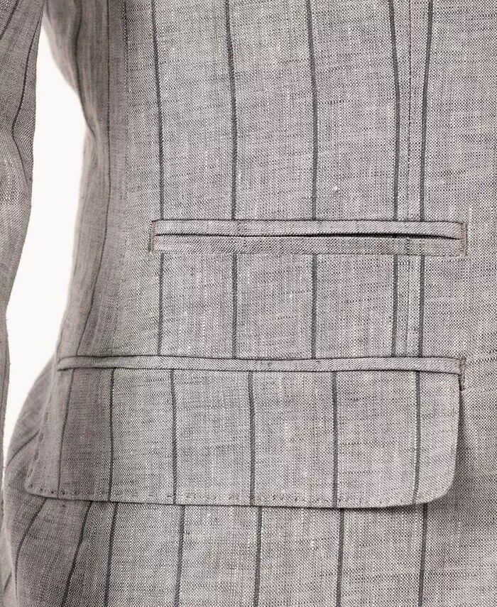 TALLIA Men's Slim-Fit Wide Stripe Light Gray Linen Suit Jacket 42S Sport Coat