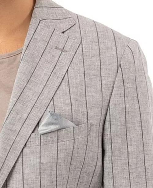 TALLIA Men's Slim-Fit Wide Stripe Light Gray Linen Suit Jacket 42S Sport Coat