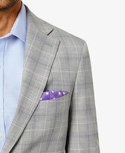 TALLIA Men's Slim-Fit Wool Suit Jacket Light Grey / Blue Plaid 42L