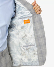 TALLIA Men's Slim-Fit Wool Suit Jacket Light Grey / Blue Plaid 42L
