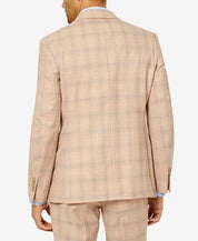 TALLIA Men's Slim-Fit Wool Suit Jacket 40L Tan Blue Plaid