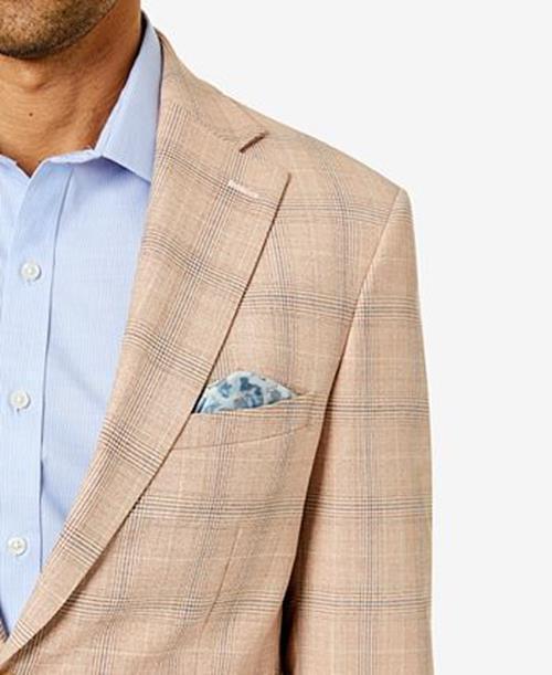 TALLIA Men's Slim-Fit Wool Suit Jacket 40L Tan Blue Plaid