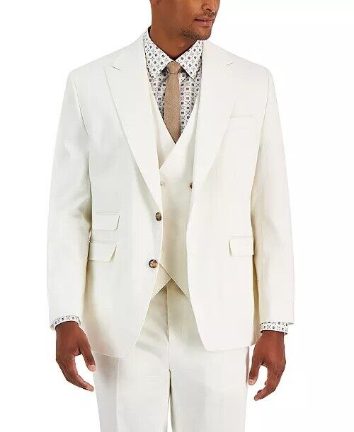 Tayion Mens Classic fit Suit Jacket Blazer 44 R White Herringbone