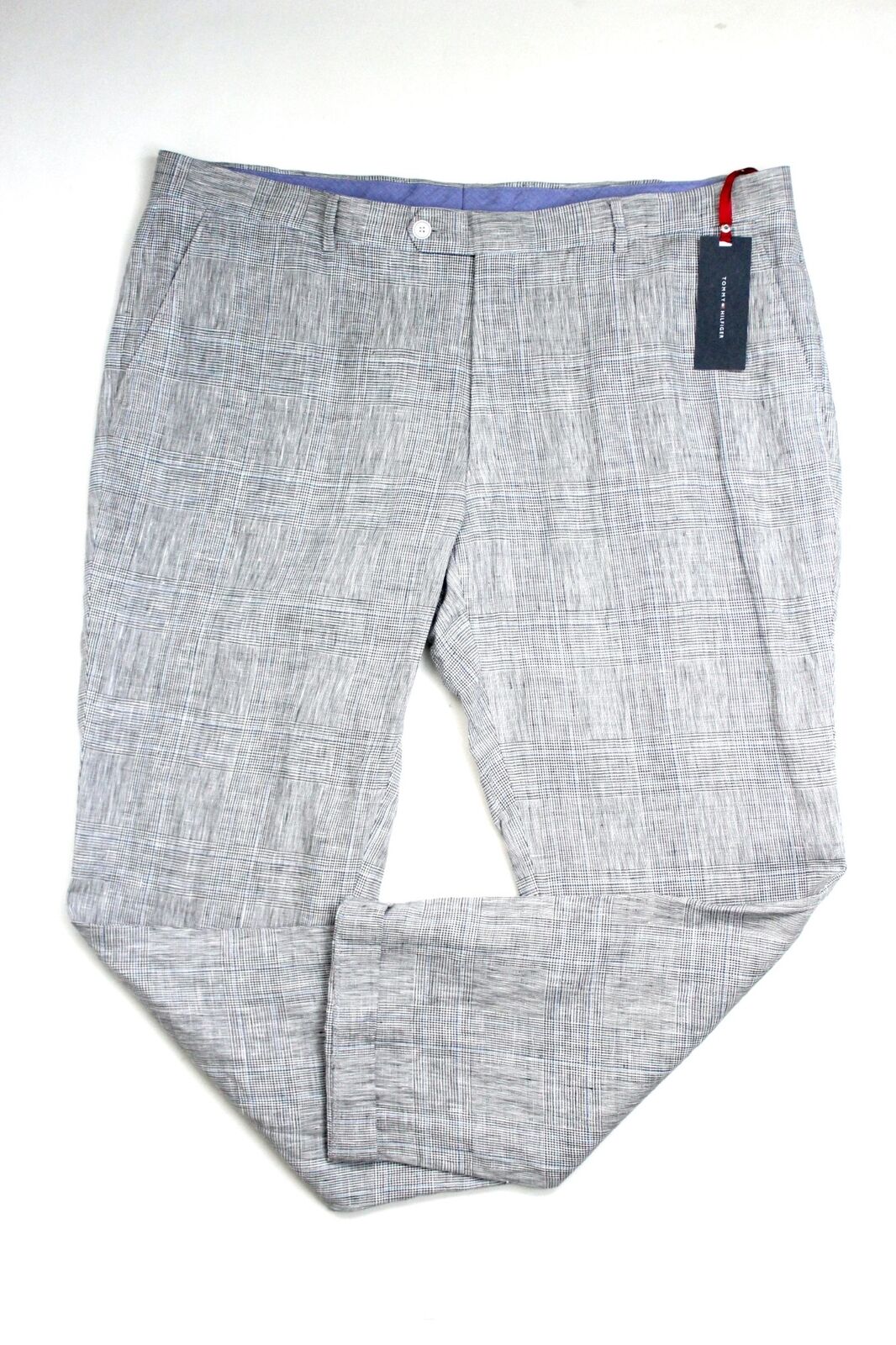 Tommy Hilfiger Plaid Linen Dress Pants 38 x 30 Grey Plaid