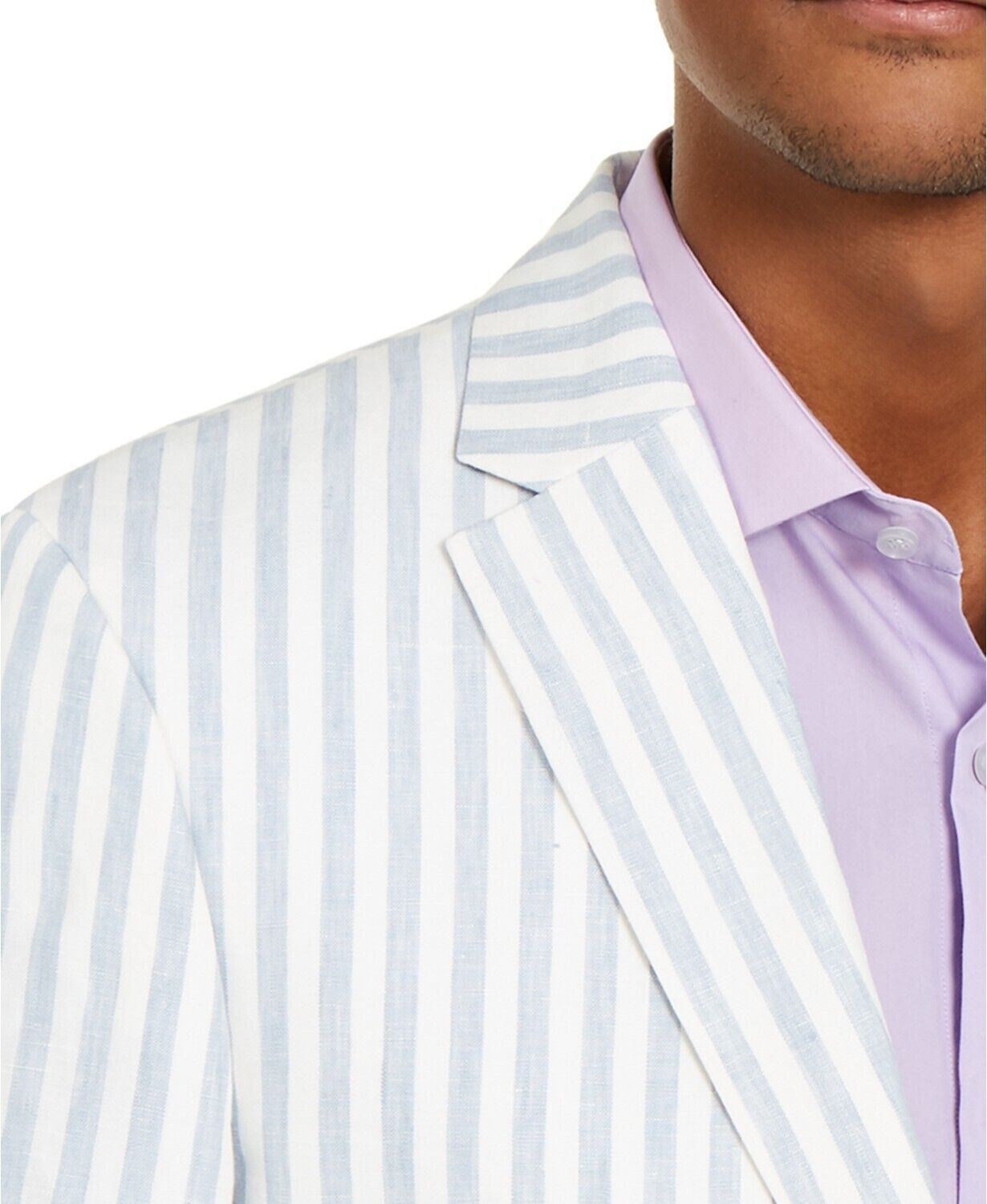 Tommy Hilfiger Men's Modern-Fit Blue White Stripe Sport Coat 40R Linen