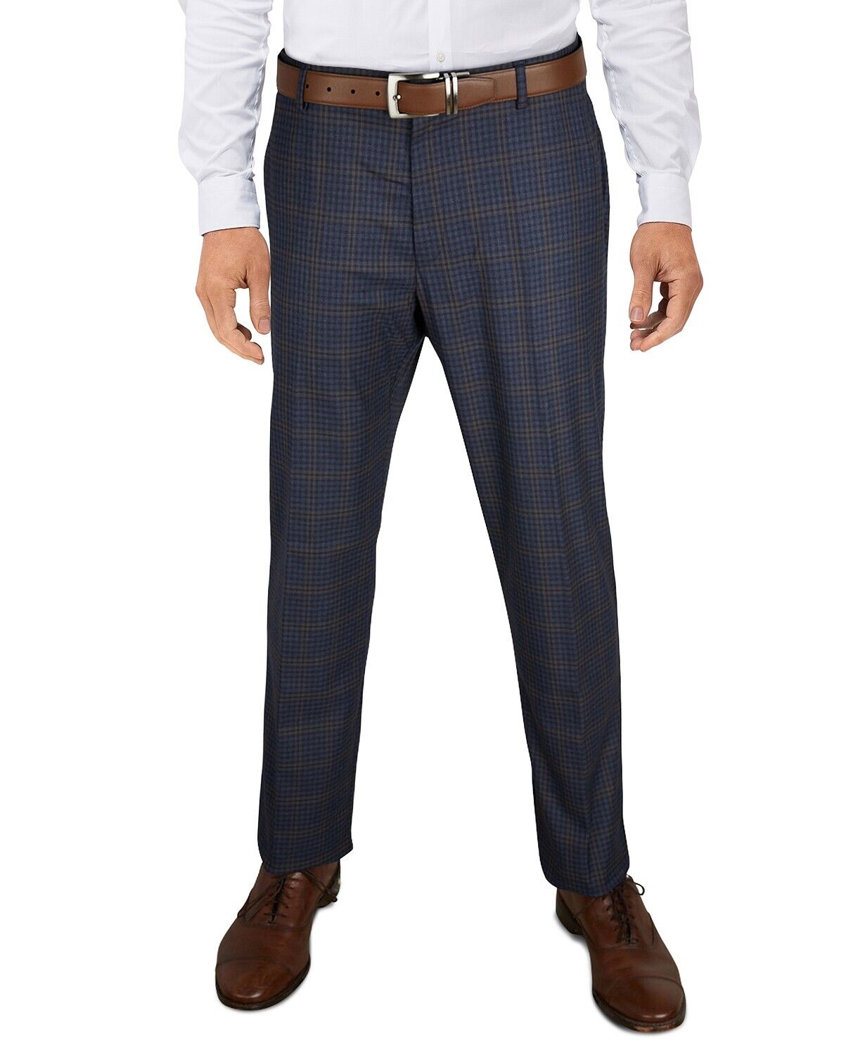 Tommy Hilfiger Men's Modern-Fit Stretch Check Dress Pants 30 x 30 Navy / Brown