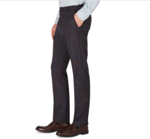 Tommy Hilfiger Men's Modern-Fit Stretch Check Dress Pants 30 X 32 Navy / Wine